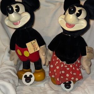 Rare Vintage 1989 DisneyCollectibleClassics WoodsculptMickey &Minnie Mouse Dolls